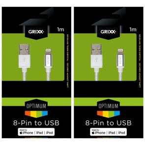 Câble Grixx Optimum Apple Lightning - USB A, 1 m, blanc, 2-pack