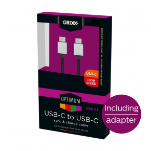 Câble Grixx Optimum USB-C - USB-C, 3 m, adaptateur, noir