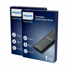 Philips SSD externe 1 TB, USB3.2, noir, 2-pack