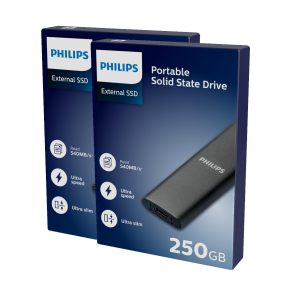 Disque dur externe Philips SSD 250 Go, USB3.2, space grey, 2-pack